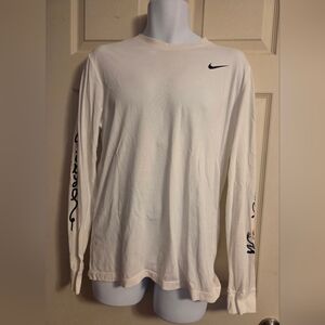 Nike White Shirt with Multicolor Sleeve Design Men's Medium